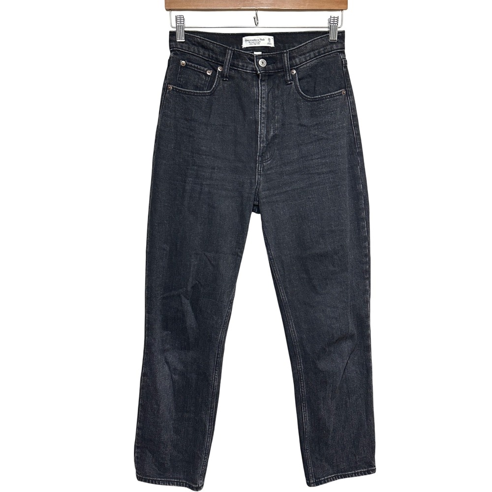 Abercrombie & Fitch Ankle Straight Ultra High Rise Black Denim Jeans Womens 26